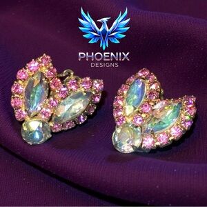 Vintage AB and Pink Crystal Earrings